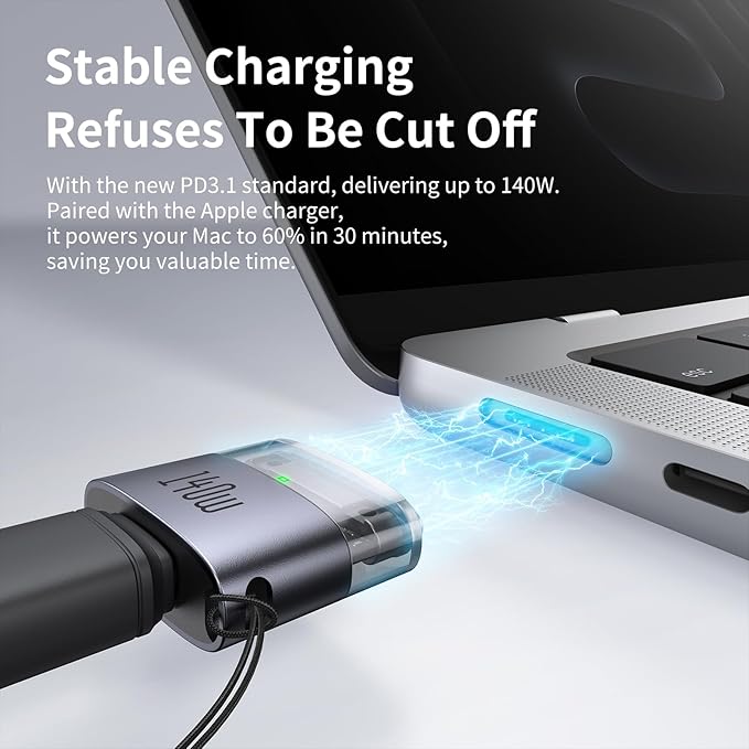 mcdodo 140W USB-C to Magsafe 3 Adapter with LED Light, Portable and Lightweight Magnetic3 Adapter Fit for MacBook Pro M5 M4 M3 M2 M1 (2021-2025) 14"/16", MacBook Air M4 M3 M2 (2022-2025) 13"/15"