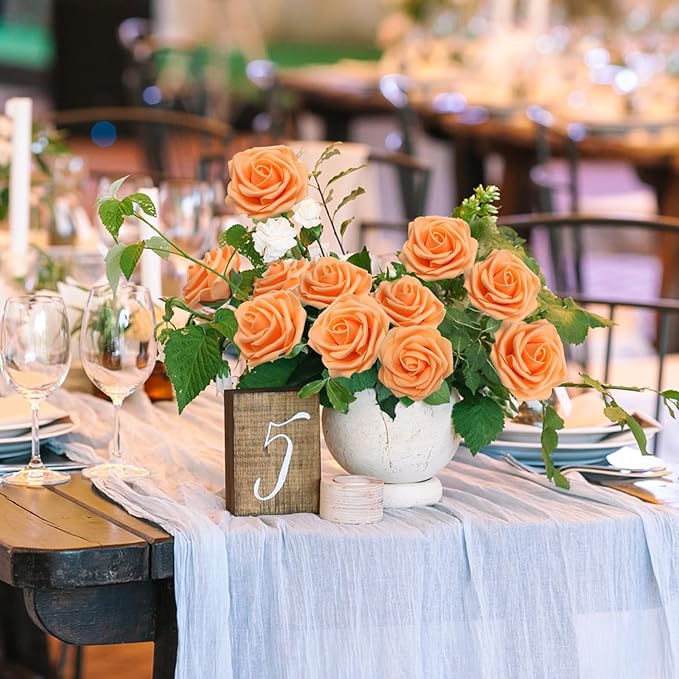 JOYLEX Artificial Flowers Realistic Roses, Orange Real Looking Fake Roses with Stem for DIY Wedding Bouquets Centerpieces Bridal Shower Party Home Romantic Decorations (Orange, 100pcs)