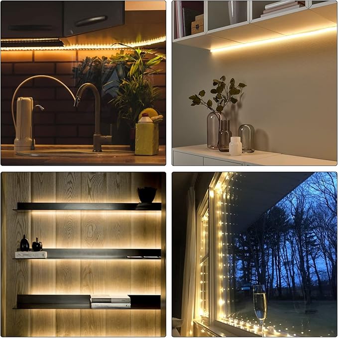 16.4FT Warm White LED Strip Light with USB Plug + Battery Box Operated, 3000K Soft White Ribbon Strip, Adhesive 300LEDs Flexible Strip Tape for Kitchen Bedroom Under Cabinet TV Computer