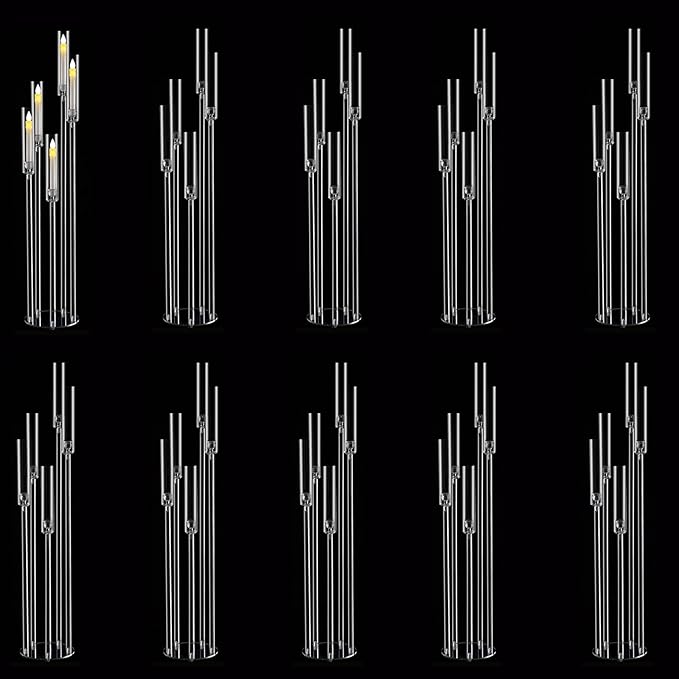 10pcs 5 Arm Candelabra Acrylic Clear Floor Candelabra for Wedding Decor Tall Candle Holder for Table Centerpiece Ceremony Party Home Decoration Fit 0.8 LED Candle