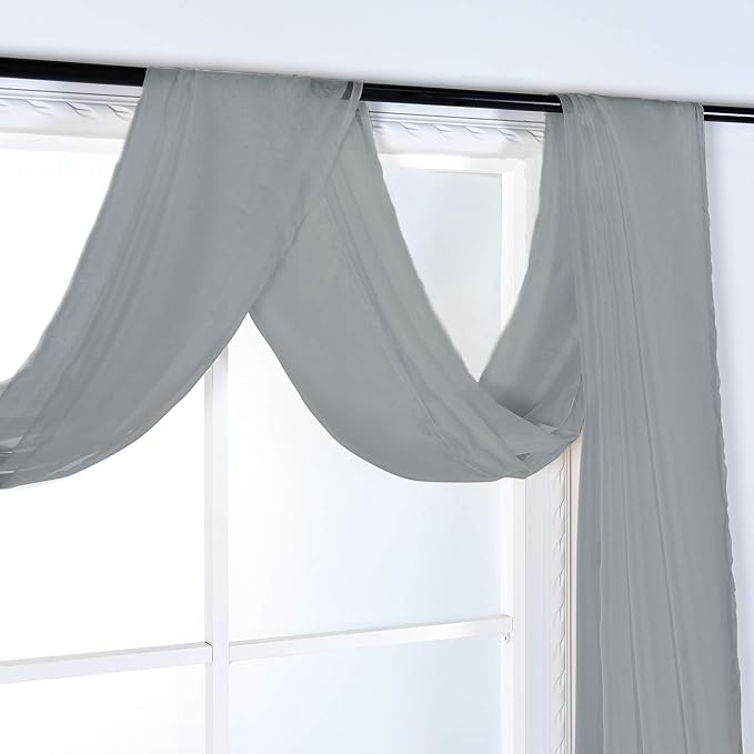 KEQIAOSUOCAI Grey Sheer Window Scarf Valance Sheer Fabric for Draping Curtain Toppers for Wedding Party Girls Room Bed Canopy Scarves 52 Inches Wide by 216 Inches Long Grey