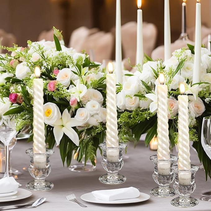Foaincore 78 Pack Glass Candlestick Holders Bulk 2.5 Inch Taper Candle Holders Small Ritual Candle Stand Table Centerpieces for Wedding Christmas Valentine's Festival Party Dining Decorations (Clear)