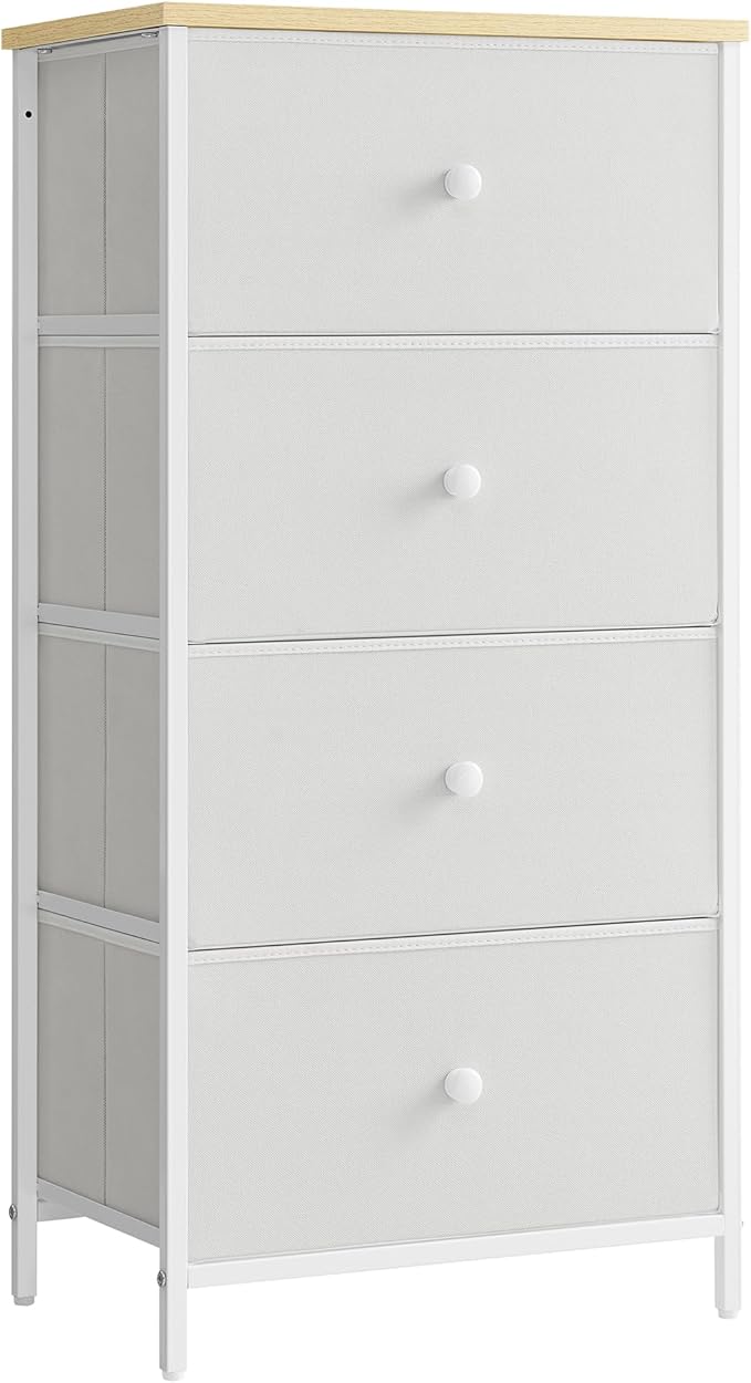 SONGMICS Dresser for Bedroom, Fabric Dresser with 4 Drawers, Metal Frame, Small Chest of Drawers, White and Oak ULTS314W57