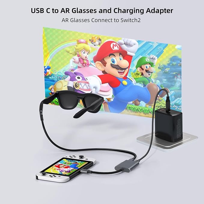 USB C to AR Glasses and Charging Adapter,Charge and Play,4K@60Hz Video,PD 100W Fast Charging,Compatible with AR Glasses, Switch2, Laptops,Phone17/16/15,Vitue,Steam Deck & Type-C Phone