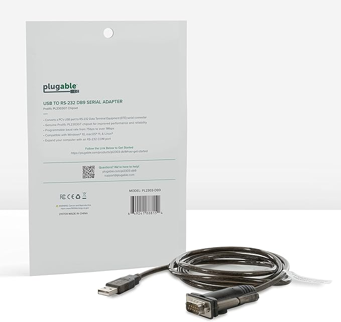 Plugable USB to Serial RS-232 Adapter (5ft) with COM Retention - Compatible with Windows, Mac, Linux (DB9 DTE Male Connector, Prolific PL2303GT Chipset, Up to 1Mbps) - PL2303-DB9