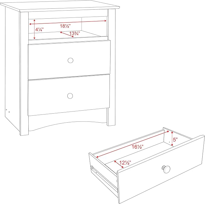 Prepac Sonoma 2 Drawer Nightstand: Elegant Bedroom Furniture, Bedside Table with Open Shelf, 23.25"W x 16"D x 28"H, White
