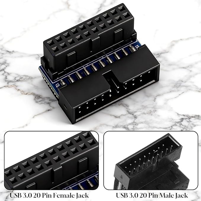 2 Pcs USB 3.0 Motherboard Adapter USB 3.0 90 Degree Adapter Motherboard 19pin/20pin Male to Female L Turn Right Angle Power Adapters for Desktop Motherboards Internal Header Adapters
