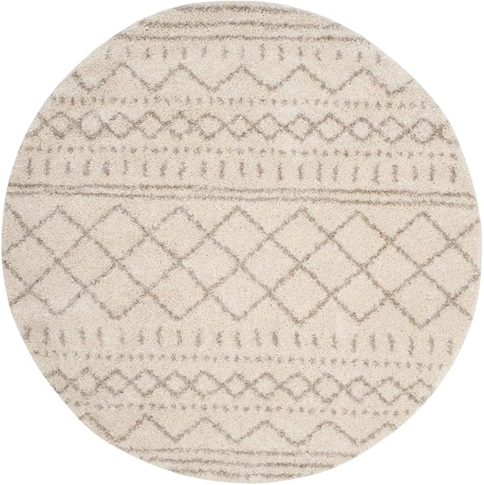 SAFAVIEH Arizona Shag Collection Area Rug - 10' Round, Ivory & Beige, Moroccan Design, Non-Shedding & Easy Care, 1.6-inch Thick Ideal for High Traffic Areas in Living Room, Bedroom (ASG741A)