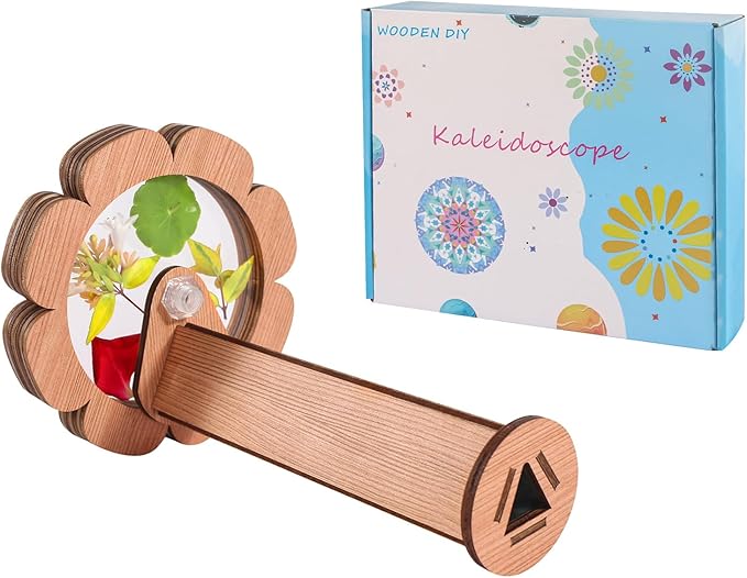 Natural DIY Kaleidoscope Kit, New Wooden Magic Rotating Kaleidoscope Making Set for Nature Lovers, Best Gift, Outdoor Classic Handmade Education Toys(1 Pcs Flower)