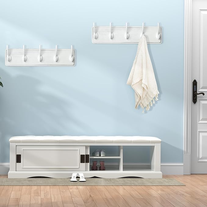 WEBI Coat Rack Wall Mount,Coat Hooks Wall Mounted,16" Hole to Hole,Large Coat Hanger Wall Hook Rack,5 Hooks for Hanging Coats,Hats,Jacket,Clothes,White,2 Packs