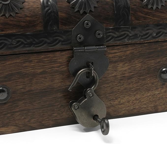 Nautical Cove Handmade Pirate Treasure Chest for Kids Prizes & Classroom with Lock and Skeleton Keys – Lockable Wooden Storage Chest Box, Pirate Decor, Decorative Wooden Box - X-Small 6.5x4.5x4.5