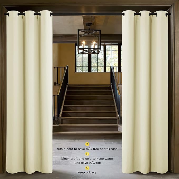 NICETOWN Closet Curtain for Bedroom Door Privacy, Faux Folding Accordion Doors, Blackout Noise Reducing Room Divider Curtains for Doorway Laundry Room Bifold Door (1 Panel, 5ft wide x 9ft long, Beige)