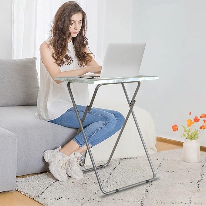 Folding TV Tray Table Set of 2,Dinner Snack Trays Table for Eating on Couch,Portable Metal Dinner Table for Small Sofa Bedside Tables with Light Weight, 15 x 18.9 x 26 in(Smoky Grey,2PCS)