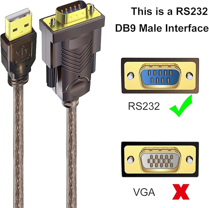 USB to RS232 Adapter with FTDI Chipset: 6ft USB 2.0 Male to RS232 Female DB9 Serial Converter Cable for Cashier Register, Modem, Scanner, Digital Cameras, CNC 6 Feet