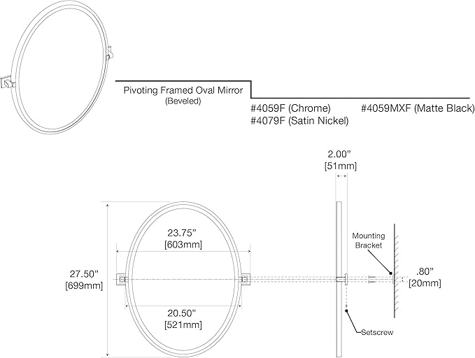 Gatco 4059MXF Elevate Framed Oval Mirror, Matte Black, 27.5"H