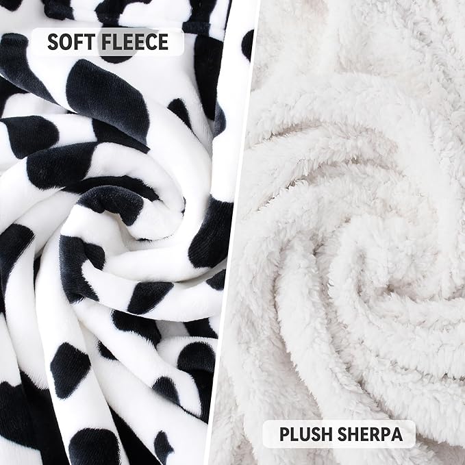 Catalonia Cow Print Sherpa Wearable Blanket with Sleeves & Foot Pockets for Adult Women Men, Comfy Snuggly Wrap Sleeved Throw Blanket Robe, Gift Idea