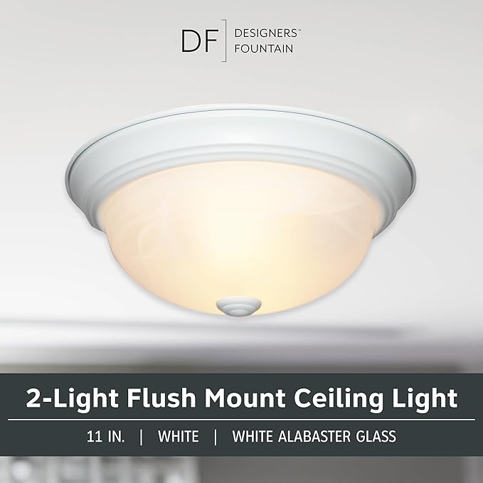 DESIGNERS FOUNTAIN 11 in 2-Light Flush Mount Ceiling Light, White, 1257S-WH-AL (Pack of 6)