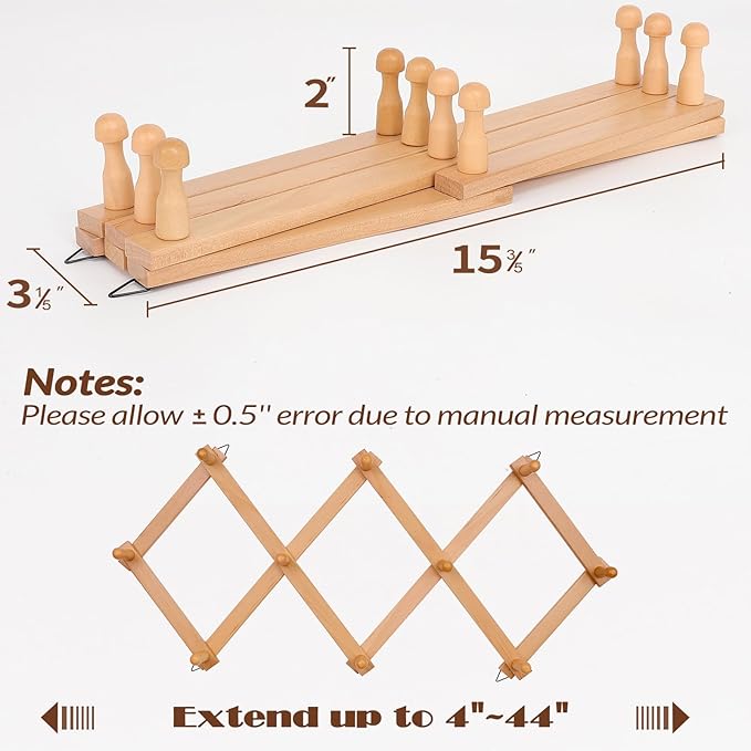 Wall Rack with 10 Hooks, Wooden Wall Expandable Coat Rack for Coat, Hats, Baseball Caps, Coffee Mug, Jewelry(Natural)