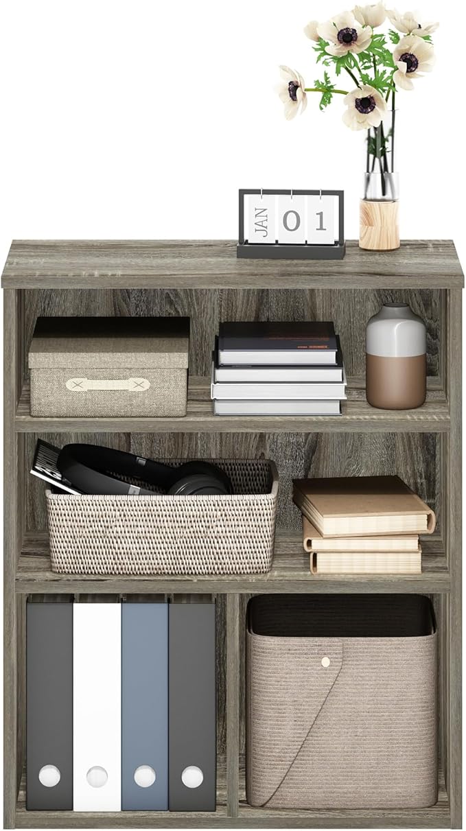 Furinno PASIR Book Shelf, 3-Tier Display Bookshelf, Bookcase, 11.8 x 23.6 x 28.2, for Living Room, Bedroom, Home Office, French Oak