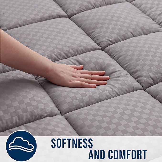 OLANLY California King Quilted Fitted Mattress Pad – Soft Down Alternative Pillow Top Mattress Topper, Cooling Breathable Mattress Cover, Machine Washable Deep Pocket Mattress Protector, Light Grey