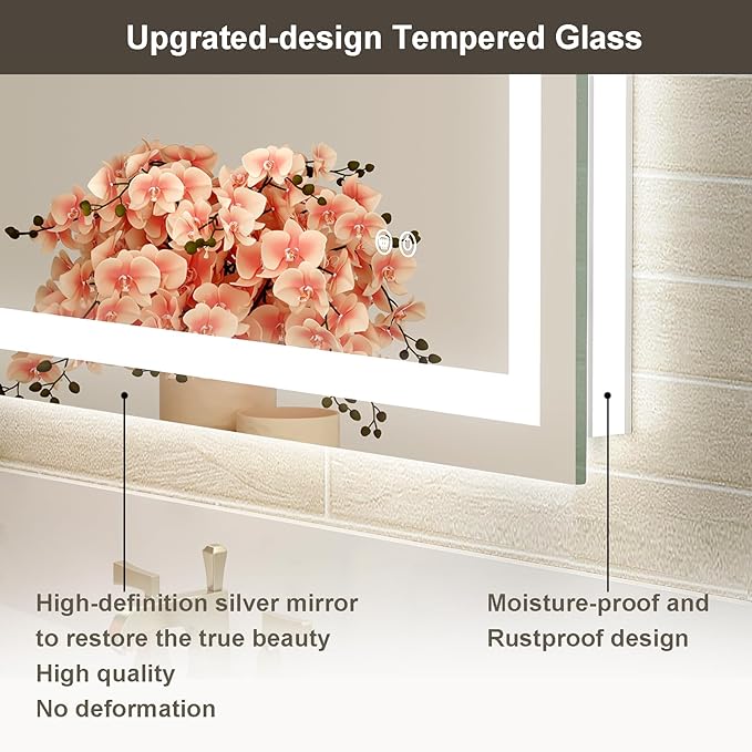 24x32 LED Bathroom Mirror with Lights, Brighter Backlit + Front Lit, Tempered Glass, Dimmable, Multiple Light Modes, Anti-Fog Lighted Bathroom Vanity Mirror for Wall, Memory Function