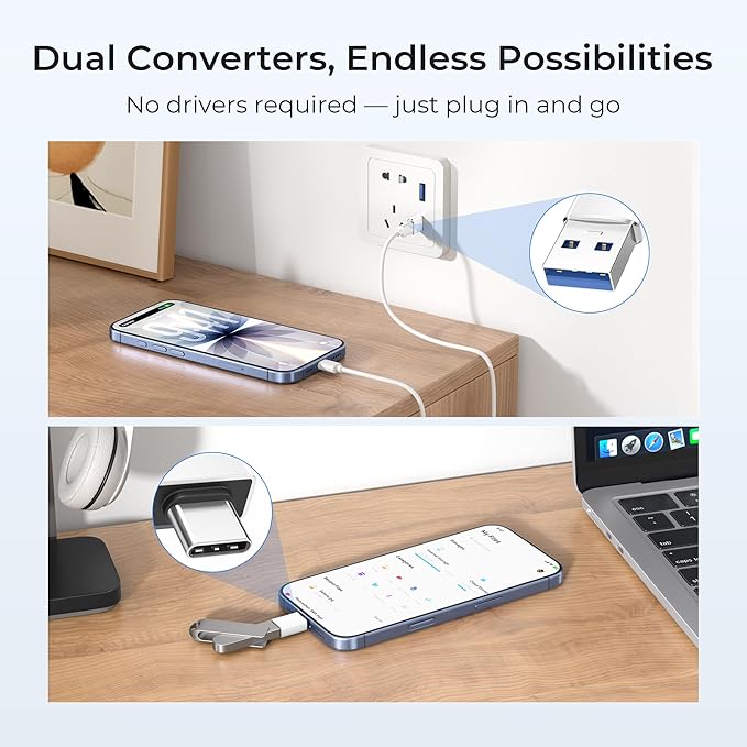 Basesailor USB to USB C Adapter with C Male to 3.0 Female Charger 4P,Thunderbolt 4 OTG Converter for MacBook,iWatch 9 10 11,iPhone 17 16 15 14 13 Plus Pro Max Mini,Galaxy S26 S25 S24 S23 S22,iPad Air