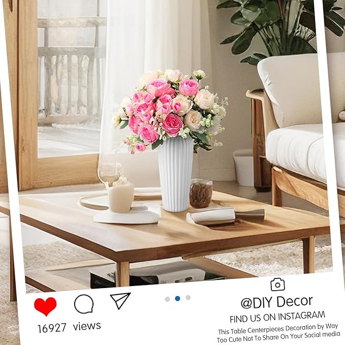 Geosar 8 Bundles Artificial Peonies Flowers Fake Silk Peony Bouquet Faux Peonies Flowers Bulk for Decoration Vase Floral Arrangements Wedding Party Table (Pink,Champagne)