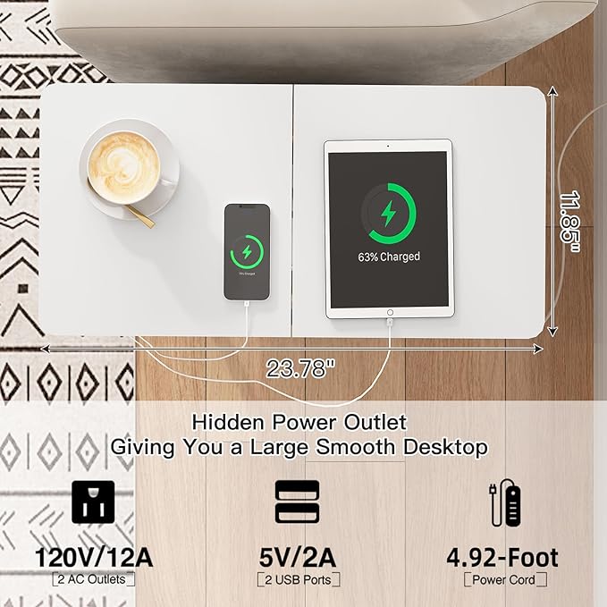 LIDYUK End Table with Charging Station, Narrow Side Table with Drawer and USB Ports & Power Outlets, Nightstand Bedside Tables for Small Spaces, Bedroom, Living Room, White, Set of 2