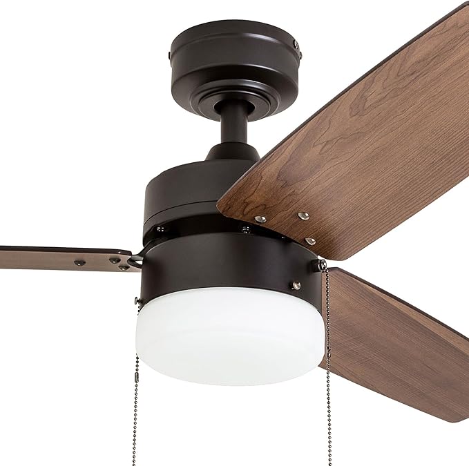 Prominence Home Reston, 42 Inch Modern Farmhouse LED Ceiling Fan with Light, Pull Chain, Dual Mounting Options, Dual Finish Blades, Reversible Motor - 51015-01 (Bronze)