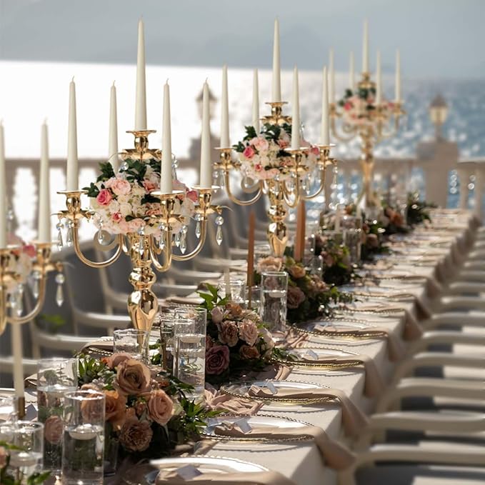 20.3'' Tall 5 Arm Candelabra Centerpiece for Table, Metal Elegant Candle Holder, Retro Candlestick Table Centerpieces for Party, Events, Home, Wedding Decor (4, Gold)