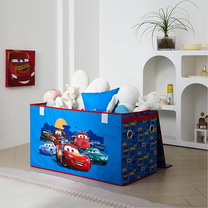 Idea Nuova Disney Pixar Cars Collapsible Storage Trunk,Durable Kids Toy Organizer with Soft Lid, Foldable Chest for Bedroom & Playroom, 28.5" x 14.5" x 16"