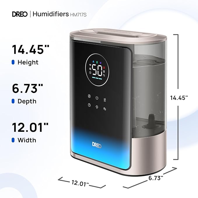 Dreo 8L Smart Humidifiers for Bedroom 600ft², 80H Runtime Warm&Cool Supersized Mist Humidifier for Large Room Indoor, Quiet Whole House humidifier for Baby, Plants, with Alexa/Google, Starlight,HM717S