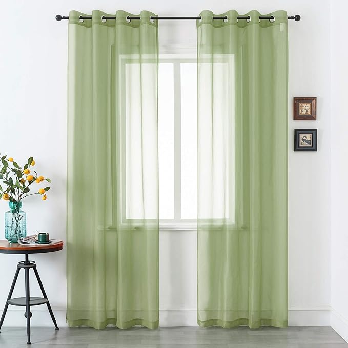 DUALIFE Sage Green Sheer Curtains 96 Inch Length for Living Room 2 Panels Set Grommet Curtain-Light Filttering Drapes St Patric Day Curtains 52x96 Inches Long (Light Green)