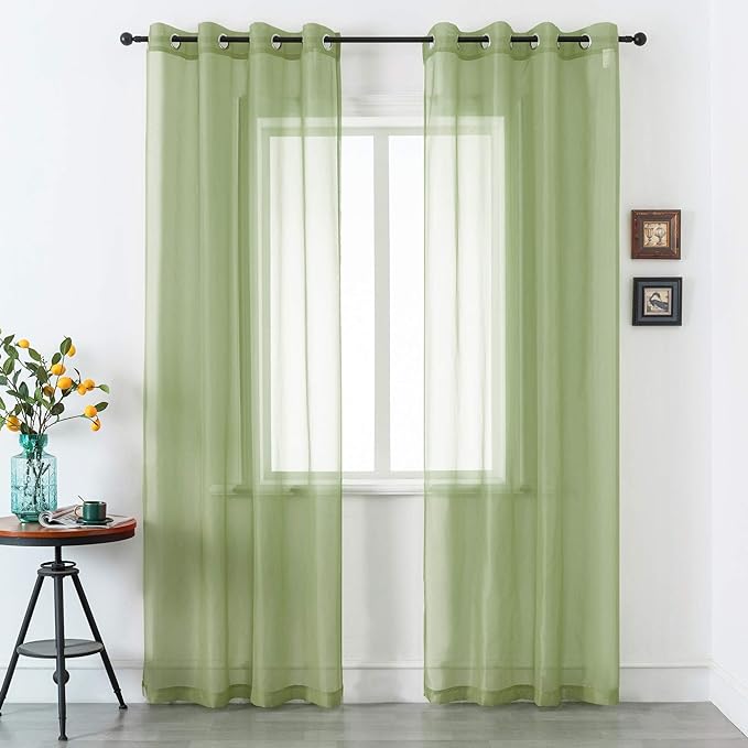 DUALIFE Sage Green Sheer Grommet Curtains 108 Inches Extra Length for Bedroom -Light Filttering Curtains Drapes 2 Panels for Living Room Party Backdrop?52W X 108L Inch