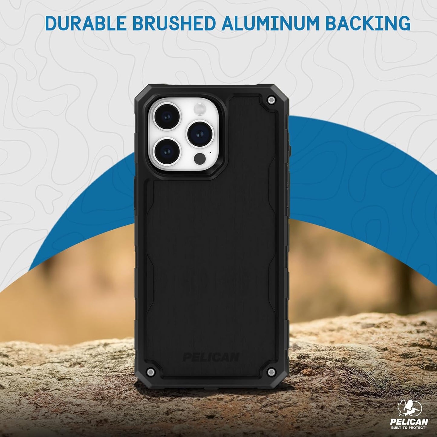 Pelican Shield Brushed Aluminum iPhone 15 Pro Case 6.1", Compatible with MagSafe, 21ft Military Grade Protection, Black
