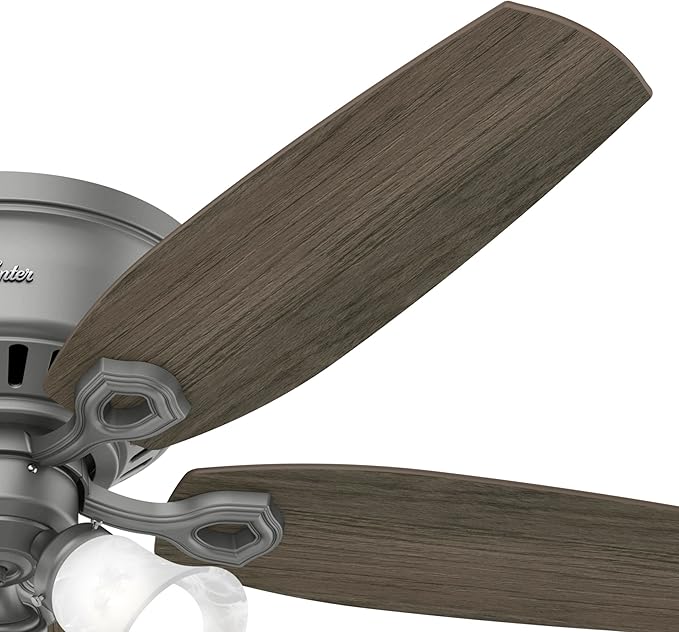 Hunter 52 inch Indoor Ceiling Fan with LED Lights - Ceiling Fan with Pull Chain, For Bedroom, Living Room, or Kitchen, Low Profile Mount, No Remote, 5 Blades - Builder 51113, Matte Silver