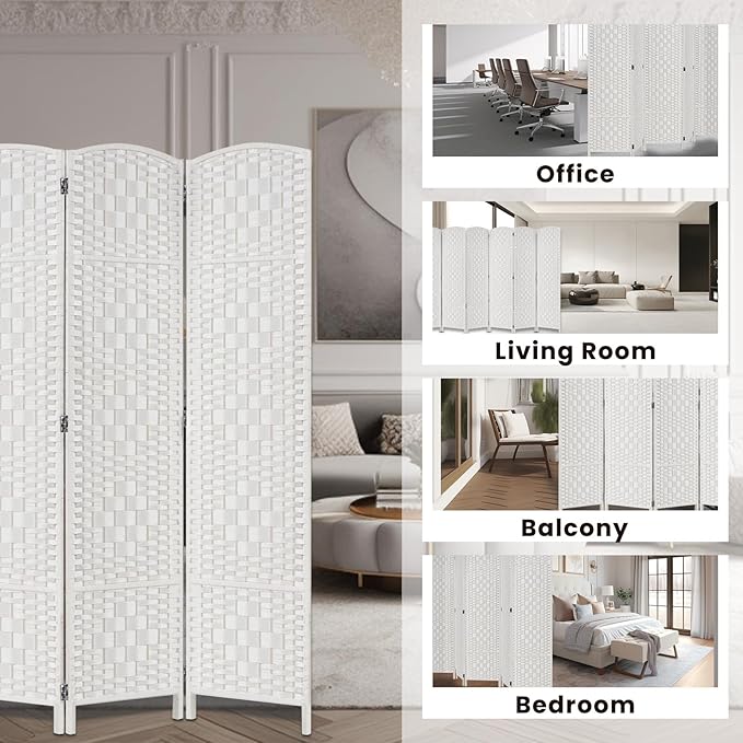 Rose Home Fashion Room Divider, 6 ft Tall Room Dividers and Folding Privacy Screens, 16in Privacy Screen 6 Panel White Space Temporary Wall Foldable Partition Separation