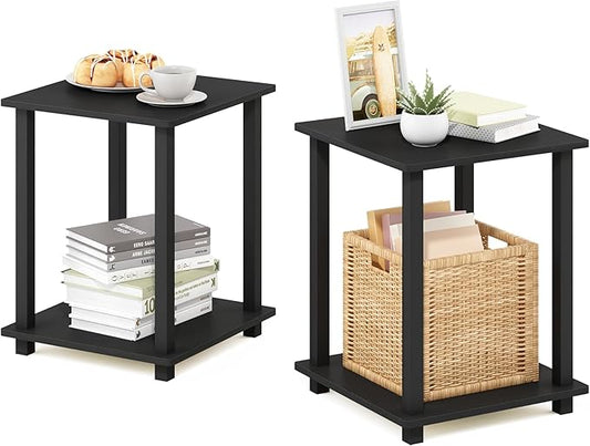 Furinno SIMPLISTIC Side Table Set of 2, 2-Tier End Table, Nightstand, Night Stand, Bedside Table, Easy Assembly, for Living Room, Bedroom, Americano