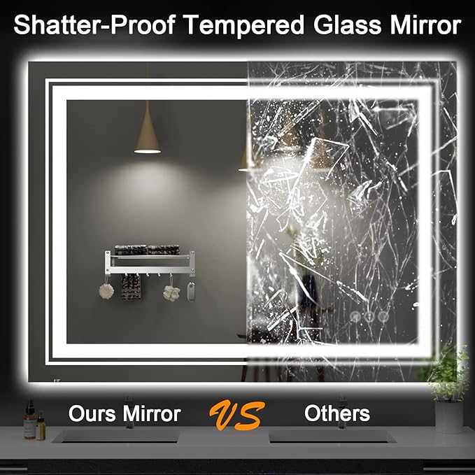 23.6" x 31.5" LED Bathroom Mirror with Lights, Front and Backlit Mirror, Anti-Fog Lighted Vanity Mirror, Stepless Dimmable, 3 Colors LED Mirror (Horizontal/Vertical)
