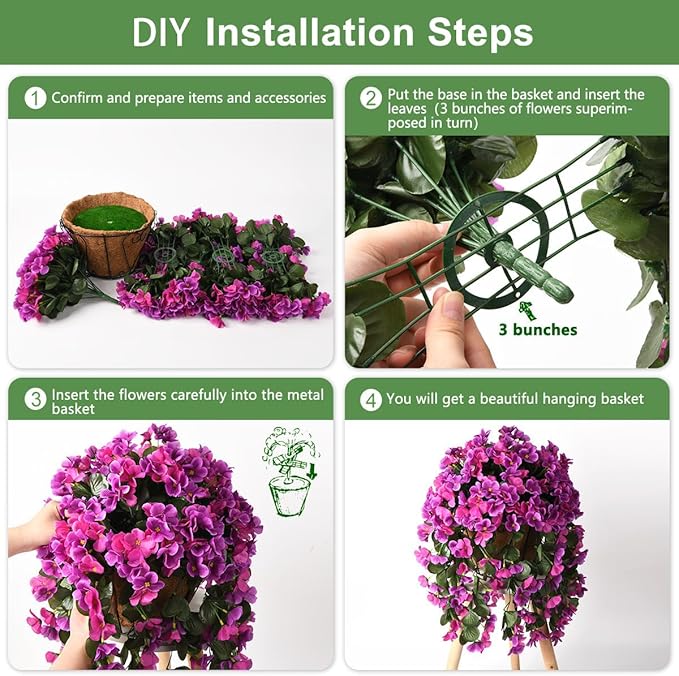 INQCMY Artificial Fake Hanging Plants Flowers Basket for Summer Outdoor Outside Decoration,Faux Silk Begonia Flower in Planter Look Real UV Resistant for Home Porch Patio Balcony Yard Decor