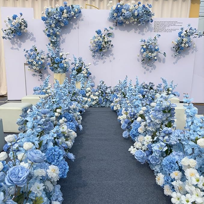 WEISPARK 100PCS Artificial Hydrangea Flowers, Fake Flowers Silk Hydrangea Full Flowers Heads with Stems for Wedding Home Party Shop Baby Shower Decor (Blue)