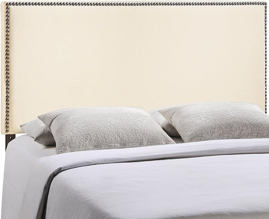 Modway Region Linen Fabric Upholstered Full Headboard in Ivory with Nailhead Trim