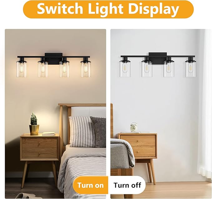 Black Bathroom Vanity Light Fixtures Over Mirror 4-Light Vanity Lighting Fixtures Wall Sconce Lamp