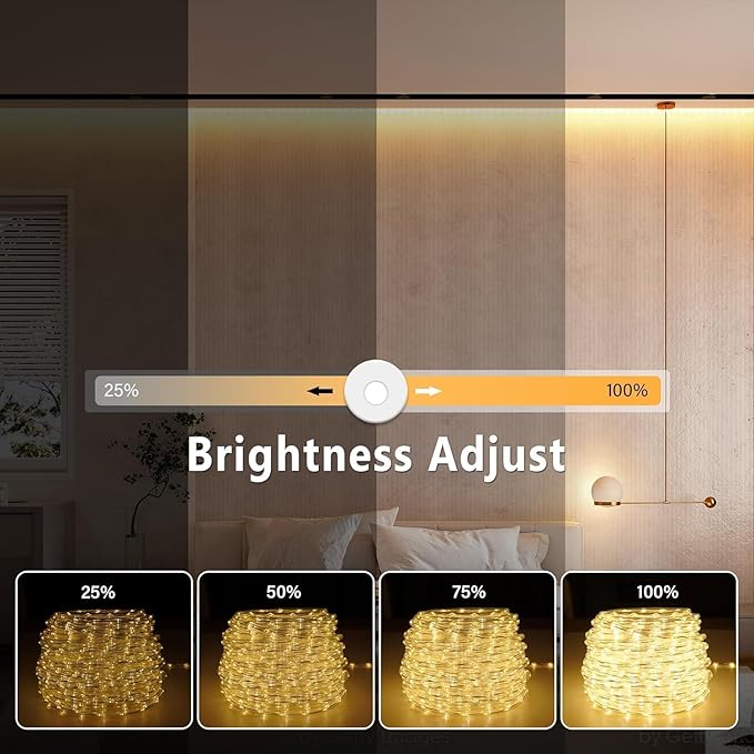 OMIKA Connectable 66FT 800 LED Rope Lights Outdoor, Warm White Rope Light Plug in, Outdoor String Light Waterproof Decorative Lighting for Deck Patio Yard Garden Pathway Camping Room Indoor Decor
