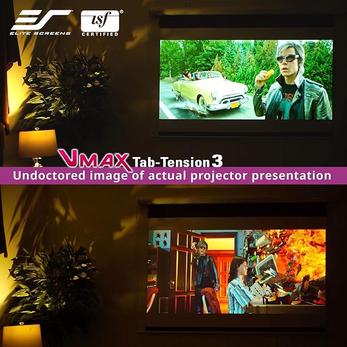 Elite Screens VMAX Tab-Tension 3 Series, 125-INCH Electric Motorized Projector Screen CineWhite ISF Material Movie Home Theater, VMAXT125XWH3