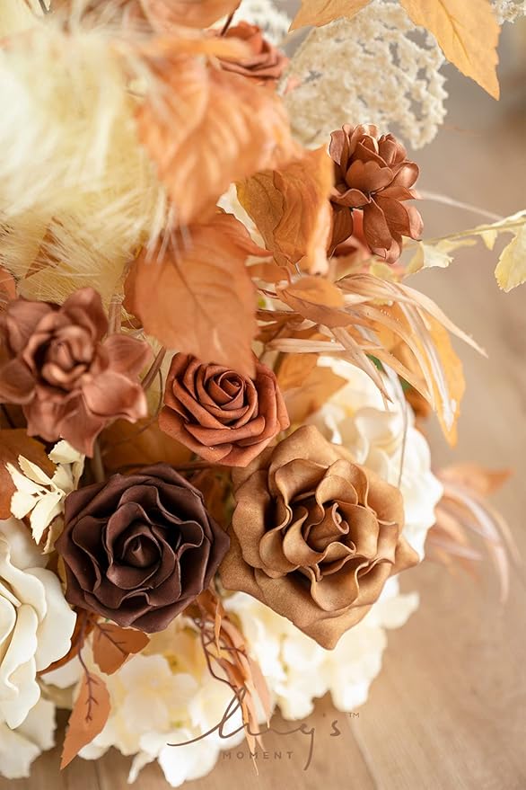 Ling's Moment 41" Tall Fall Free Standing Artificial Flowers Arrangements 2 pcs Wedding Arch Altar Stage Decorations Rust Sepia For Ceremony Reception Rose Fake Floral Party Outdoor Centerpieces Decor