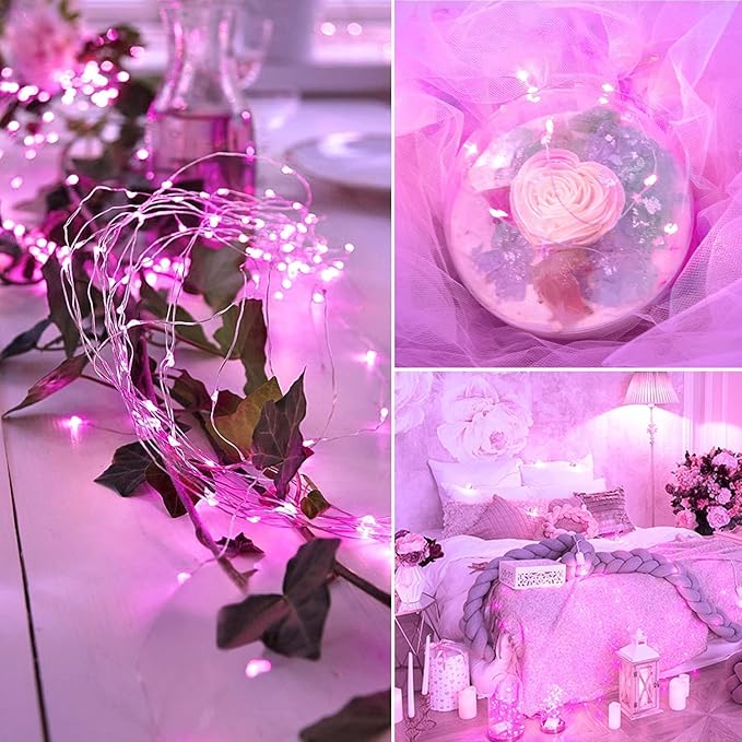 JMEXSUSS 2 Pack Pink Fairy Lights Battery Operated, Total 400 LED 132ft Christmas Twinkle String Lights with Remote, 8 Modes Pink Lights for Christmas Valentine's Day Indoor Bedroom Birthday Decor
