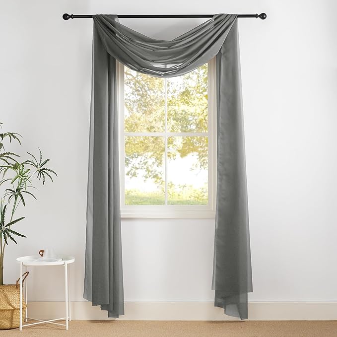 NICETOWN Bed Canopy Scarf Curtains Sheer Textured - Multifunctional Window Topper Scarf Home Decor Voile Valance for Party/Carnival (Sold Individually, W60 x L216, Dark Gray)
