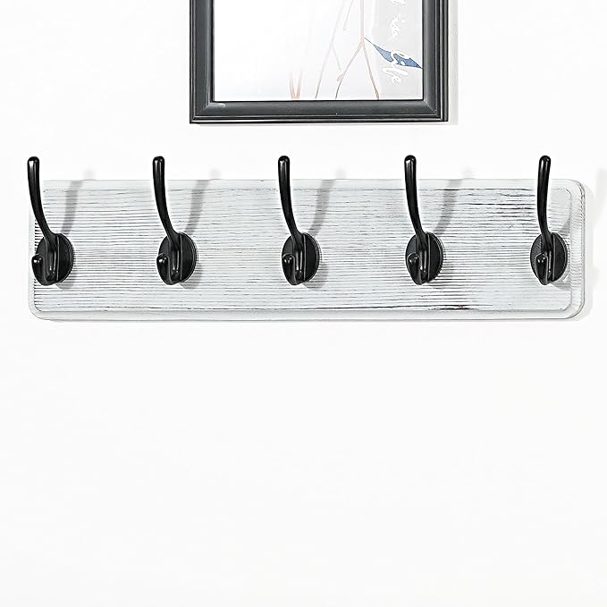 WEBI Coat Rack Wall Mount,Coat Hanger Wall,16" Hole to Hole,Coat Hooks Wall Mounted,Hook Rack Rail,5 Hooks for Hanging Coats,Hats,Jacket,Clothes,Entryway,Black/White