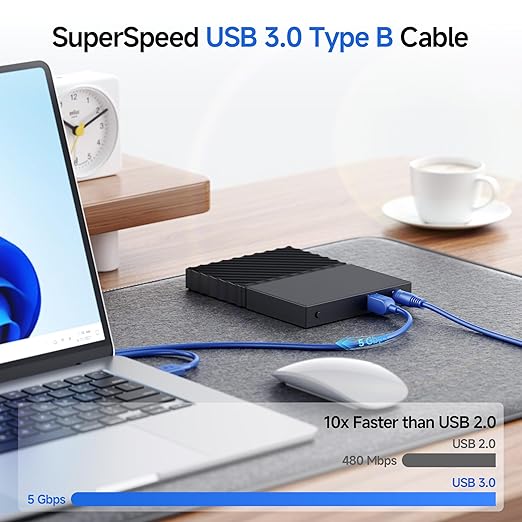 Cable Matters 5Gbps Long USB 3.0 Cable - 10ft, USB A to B Cable, USB3 Cord with Type-B 3.0 Connector for Hard Drive Enclosure/Built-in Hub and More, Blue